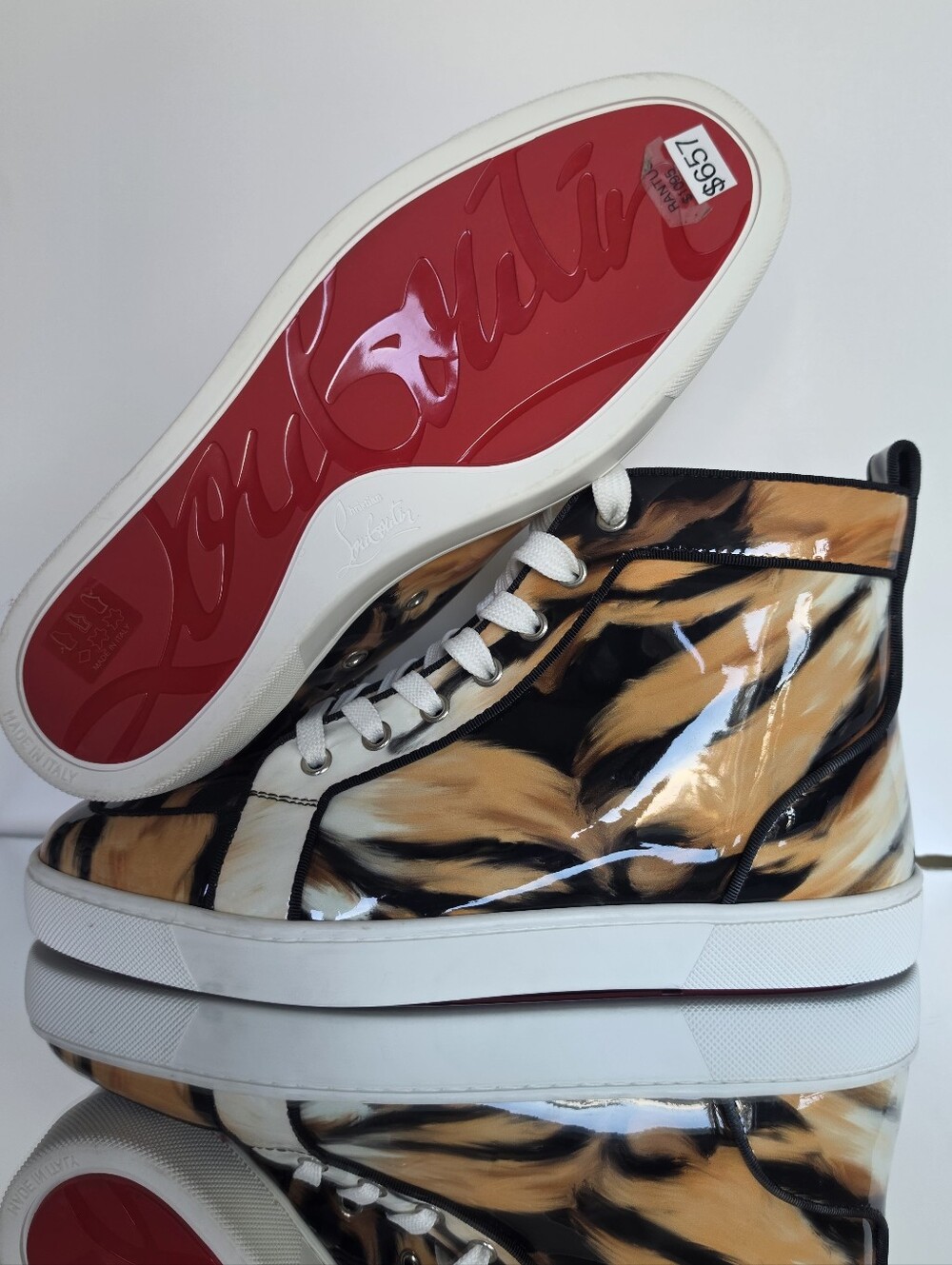 Christian Louboutin Tiger-Print Patent Leather Rantus Orlato High-Top Sneakers